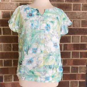 Alfred Dunner Mint-Aqua Floral Short Sleeve Notch Top